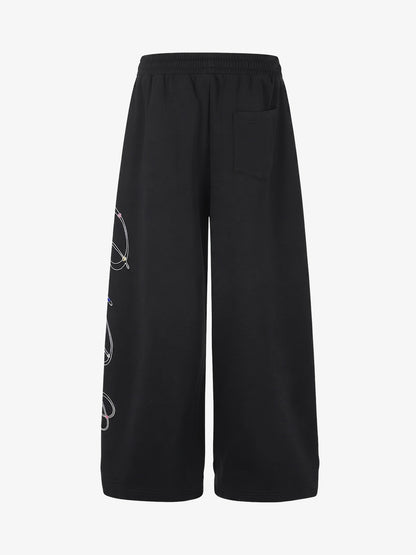 Script Embroidered Rhinestone Sweatpants