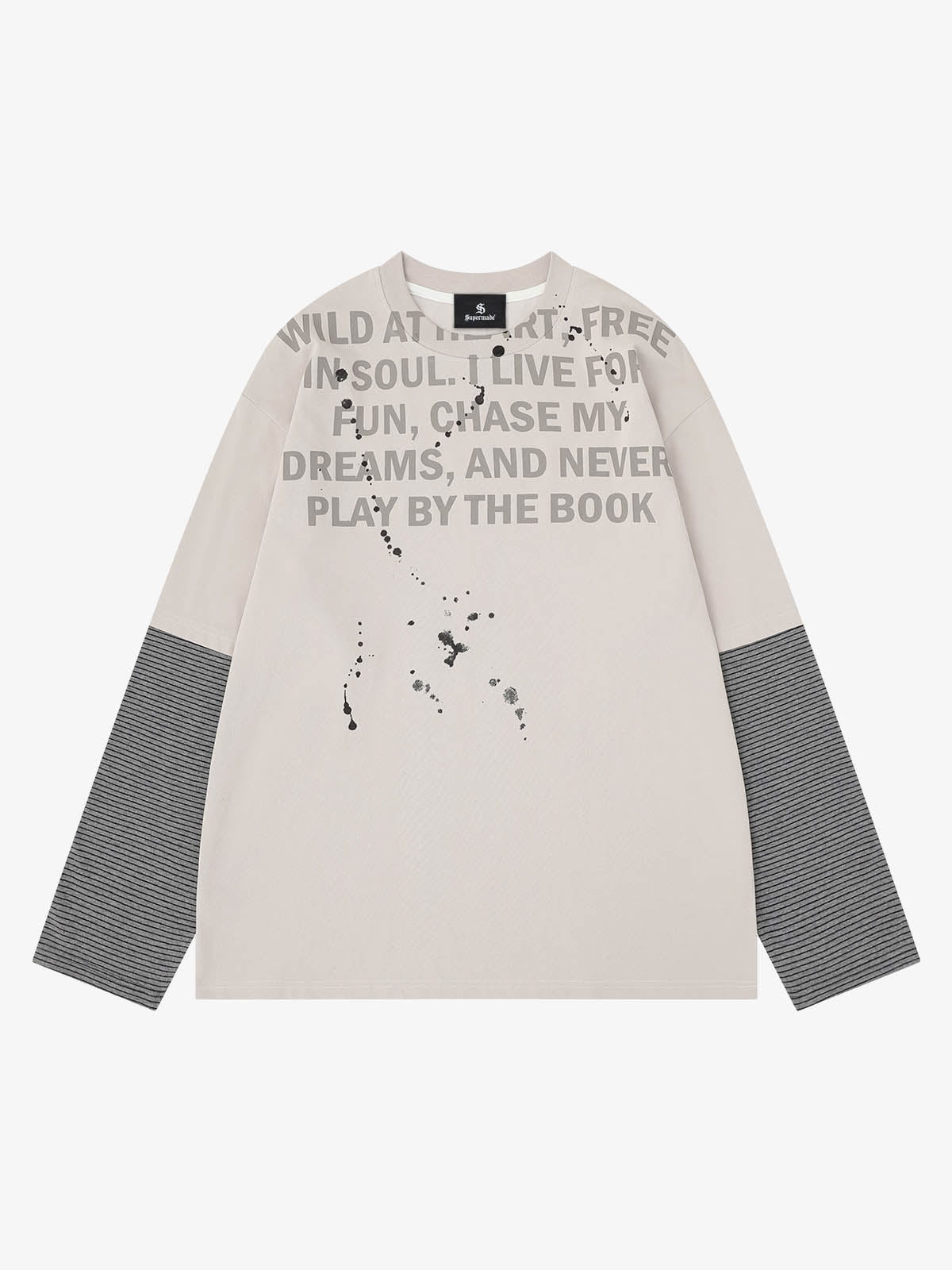 ストライプ文字グラフィック長袖Tシャツ