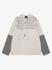 ストライプ文字グラフィック長袖Tシャツ