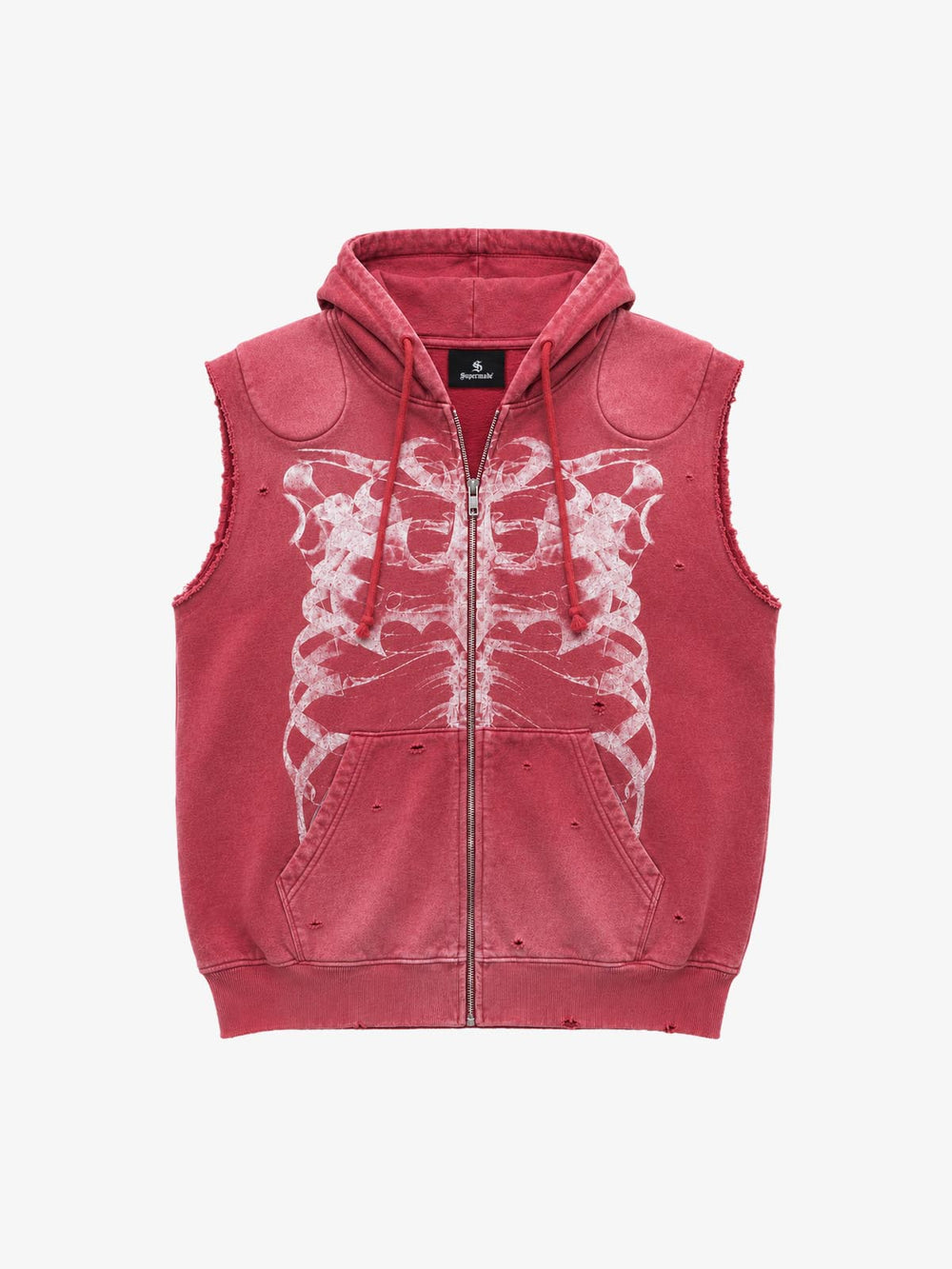 Skull Graphic Padded Distressed Hoodie
