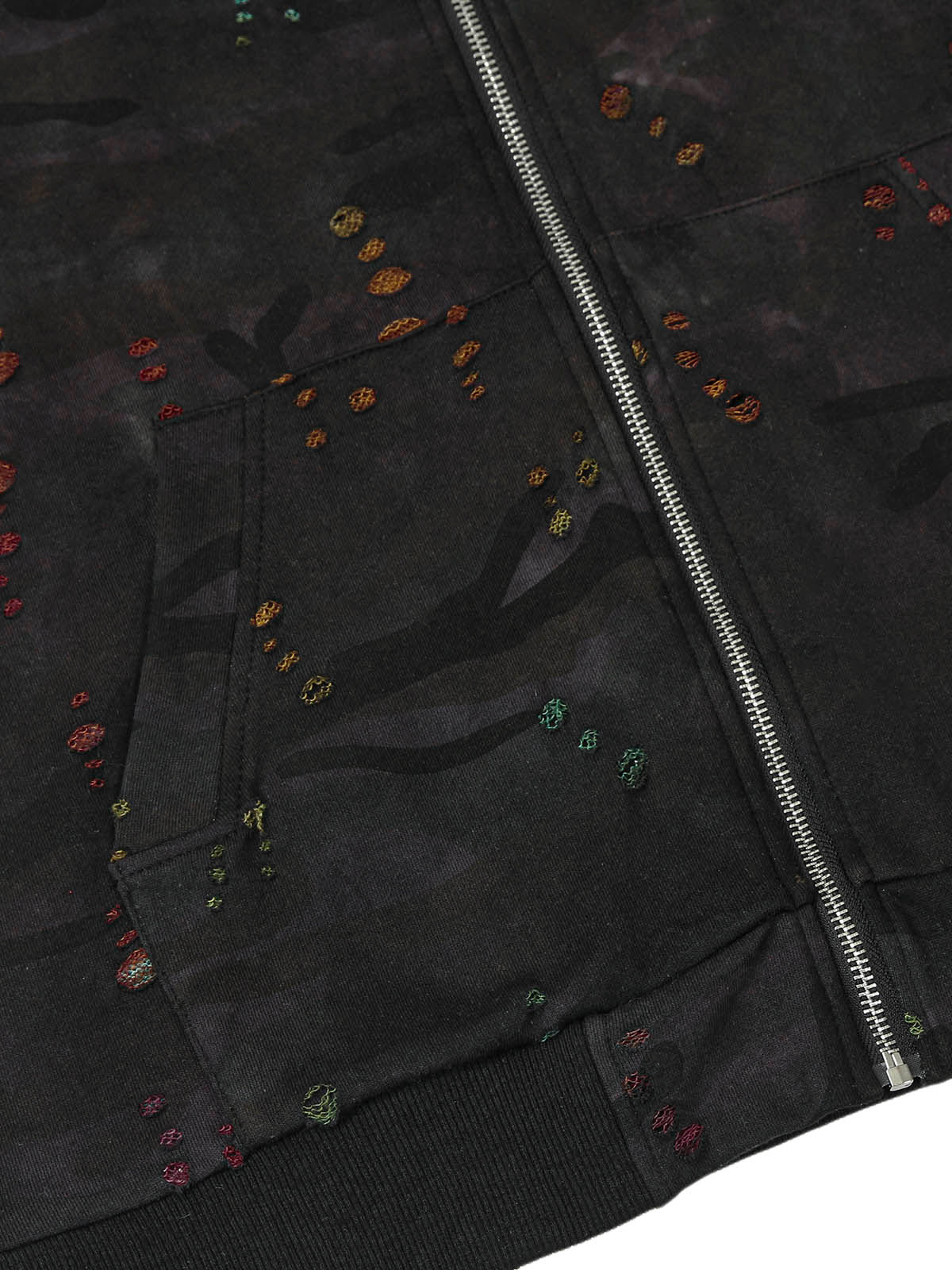 Thesupermade Washed Distressed Zipper Hooded Jacket 