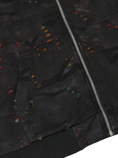 Thesupermade Washed Distressed Zipper Hooded Jacket 