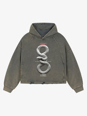 Vintage Washed Snake Appliqué Pullover Hoodie 