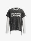 Faux Two-Piece Distressed Long Sleeve Tee