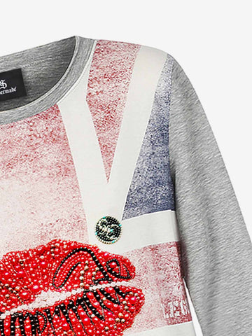 Cotton Casual T-Shirt with Lip Print Sleeve Detail