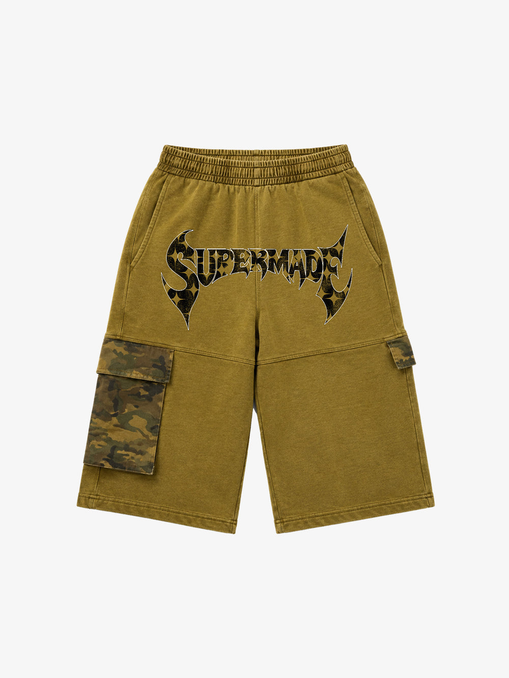 Camo Paneled Distressed Cropped Sweatpants