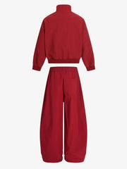 Striped Zip-Up Track Jacket and Wide-Leg Track Pants Set 