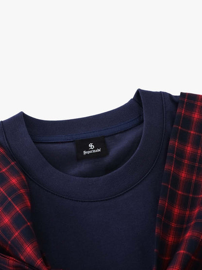 Street Style Retro Patchwork Plaid Tee