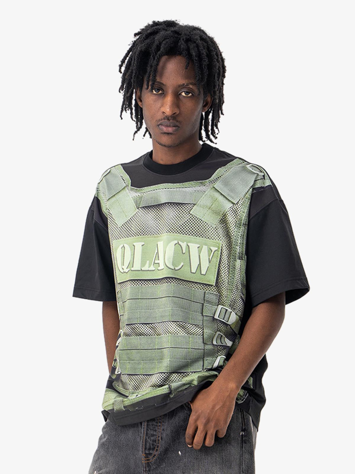 Tactical Vest Print Fake Two-piece Print T-shirt 