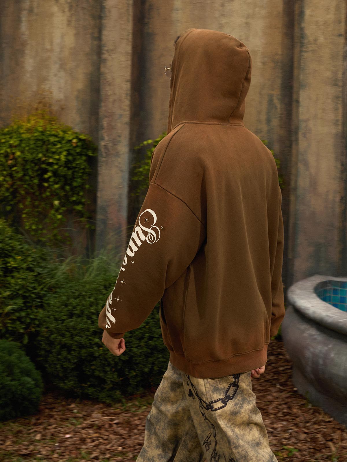 Supermade Vintage Distressed Studded Gothic Font Zipper Sweatshirt 