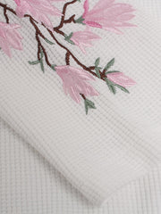 Floral Embroidered Waffle Long Sleeve Tee