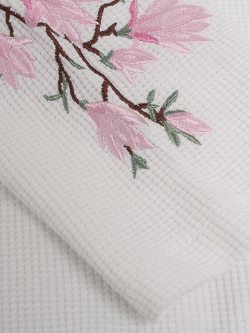 Floral Embroidered Waffle Long Sleeve Tee