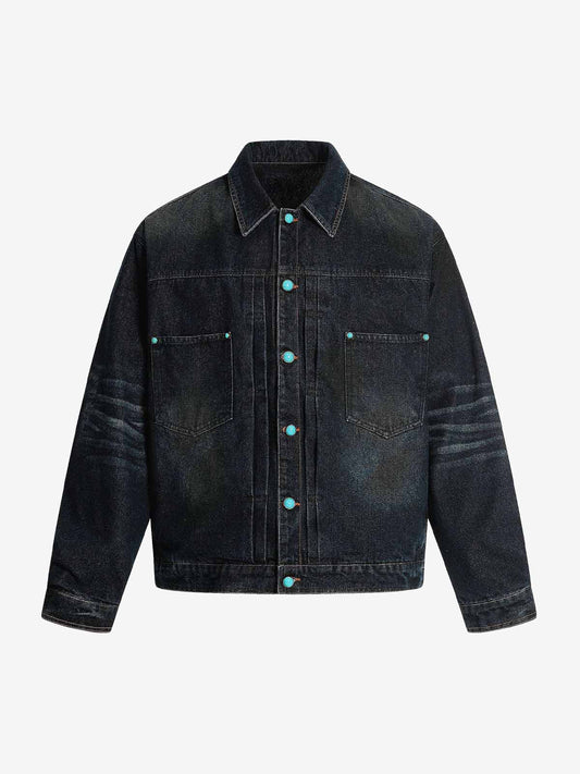Stylish Denim Jacket with Turquoise Button Accents for Women 