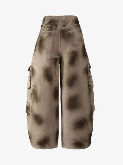 Retro Heavy Wash Gradient Cargo Barrel Jeans 