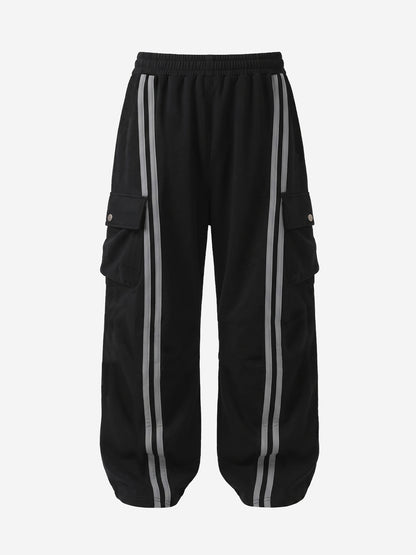 Badge Embroidered Color Block Striped Sweatpants