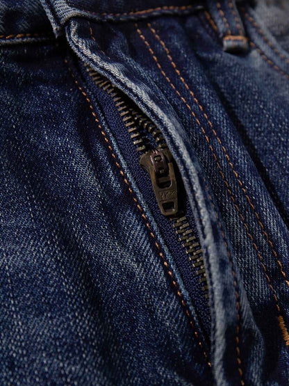 Wide-Leg Denim Jeans with Unique Zipper Design and Graffiti Artwork 