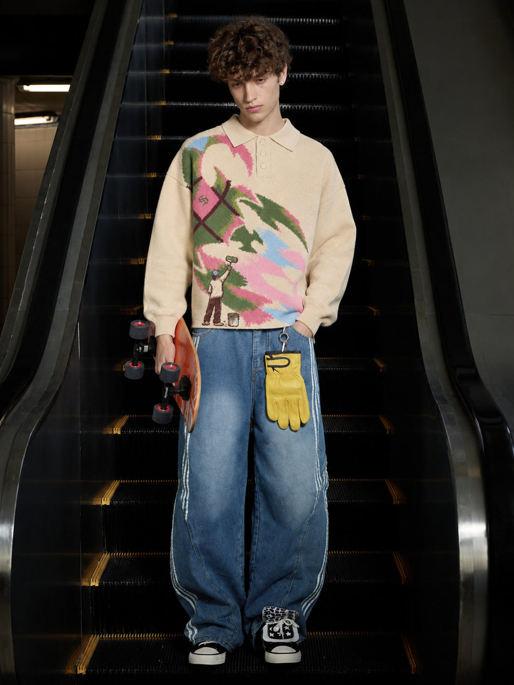 Art Story Graphic Jacquard Knit Polo Sweater