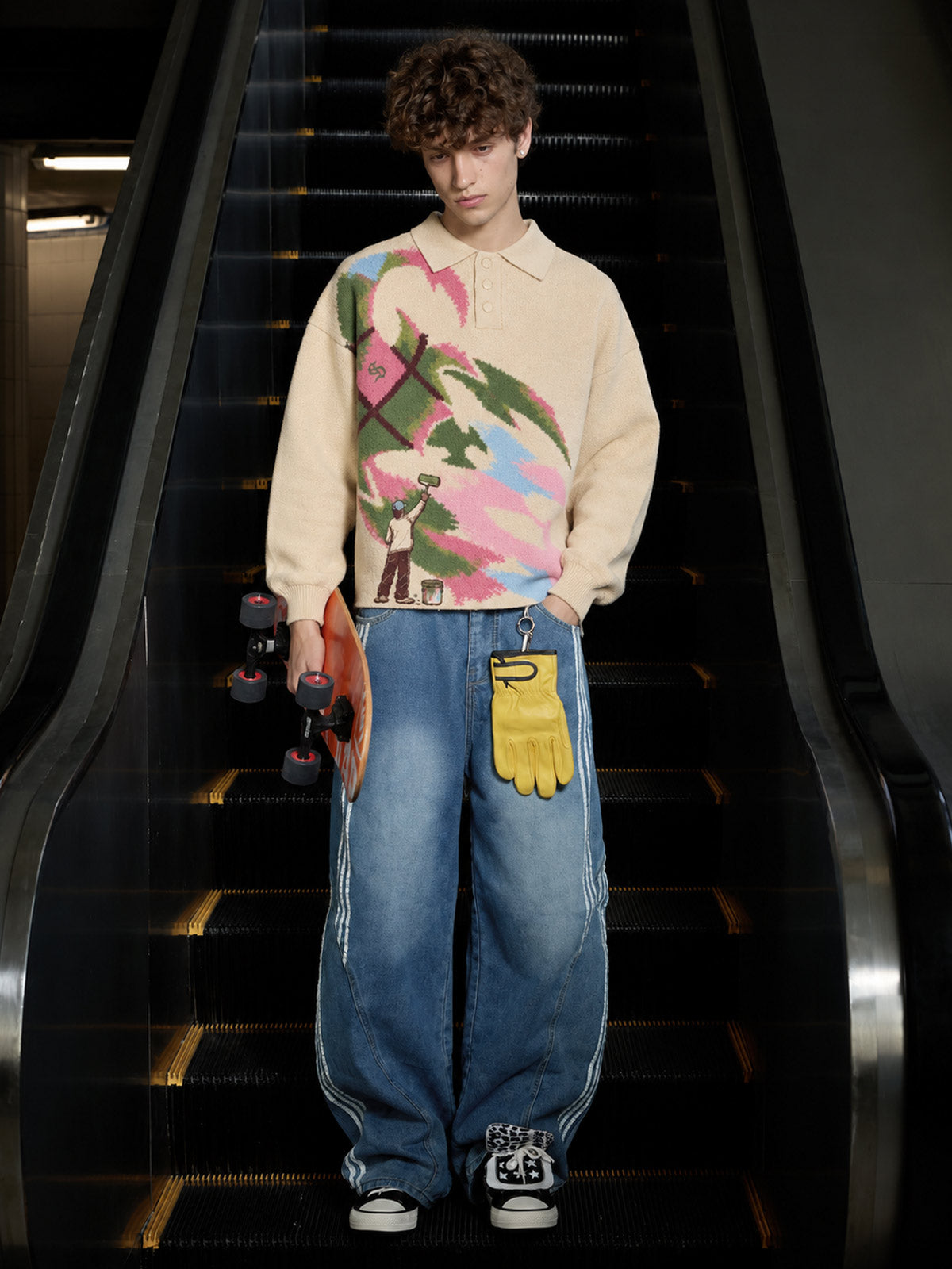 Art Story Graphic Jacquard Knit Polo Sweater