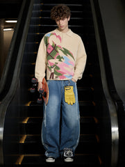 Art Story Graphic Jacquard Knit Polo Sweater
