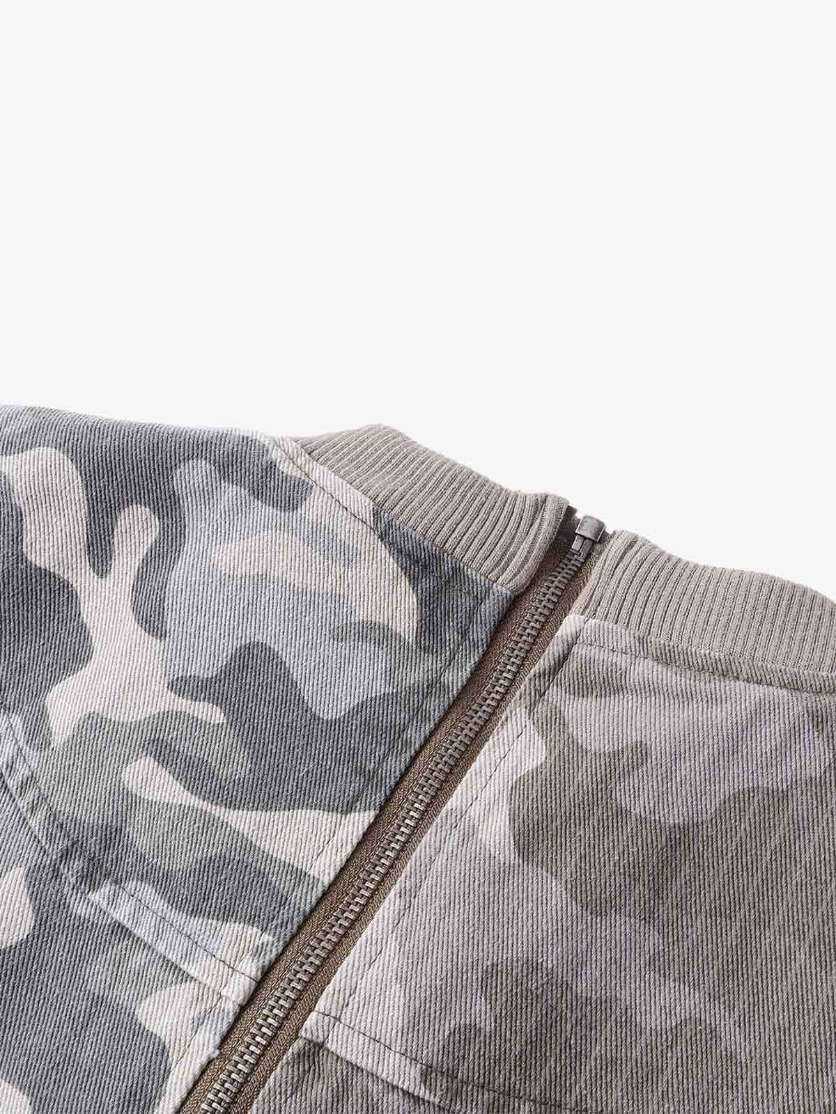 Camo Contrast Metal Buckle Bomber Jacket