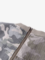 Camo Contrast Metal Buckle Bomber Jacket