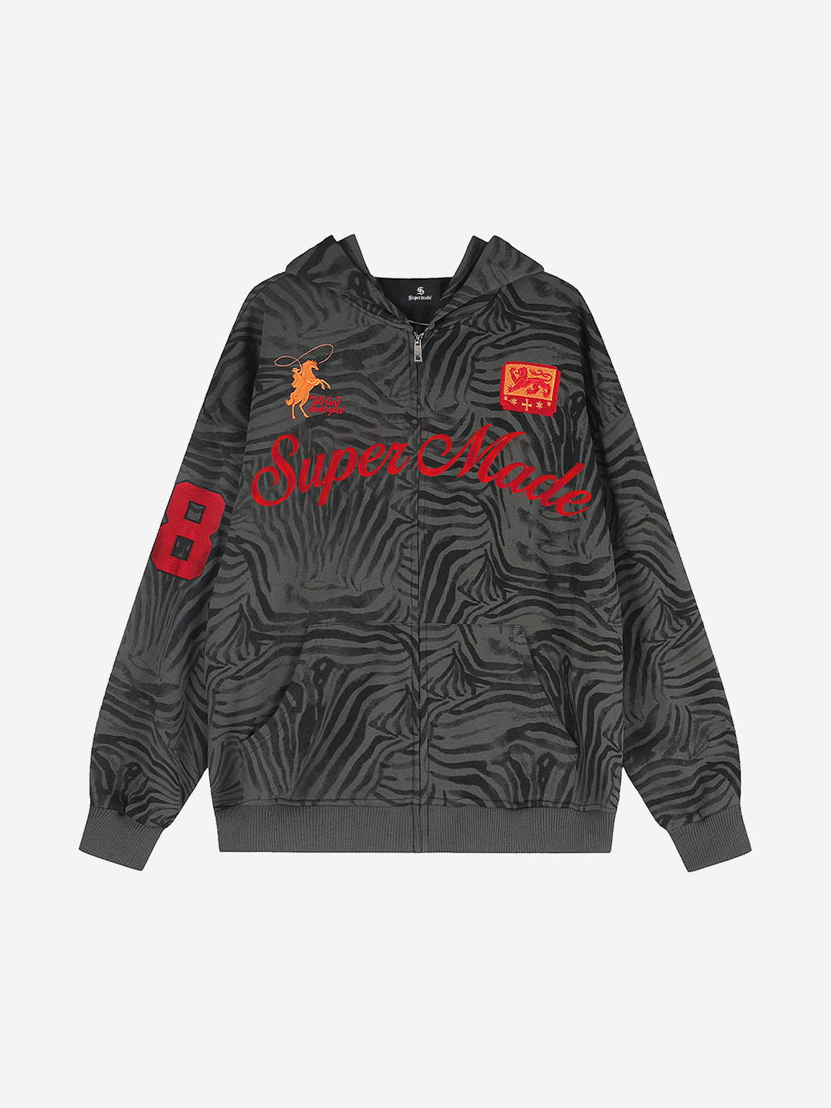 Zebra Graphic Embroidered Oversized Zip Hoodie