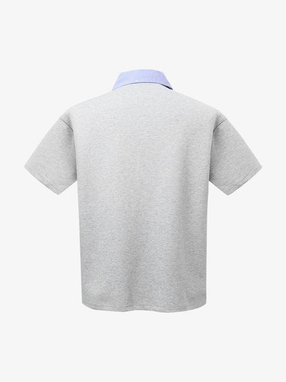 Retro Deconstructed Patchwork Striped Lapel T-shirt 
