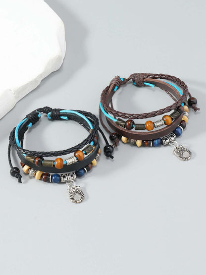 Layered Beaded Leather Bracelet 