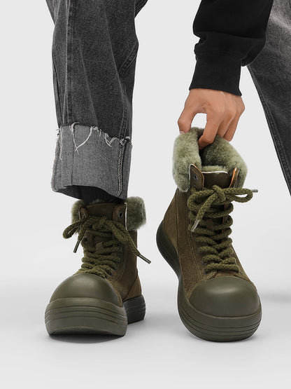 Winter Warmth High-Top Sneaker Boots with Fuzzy Collar 