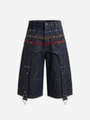 Vintage Star Studded Panel Wide Leg Shorts