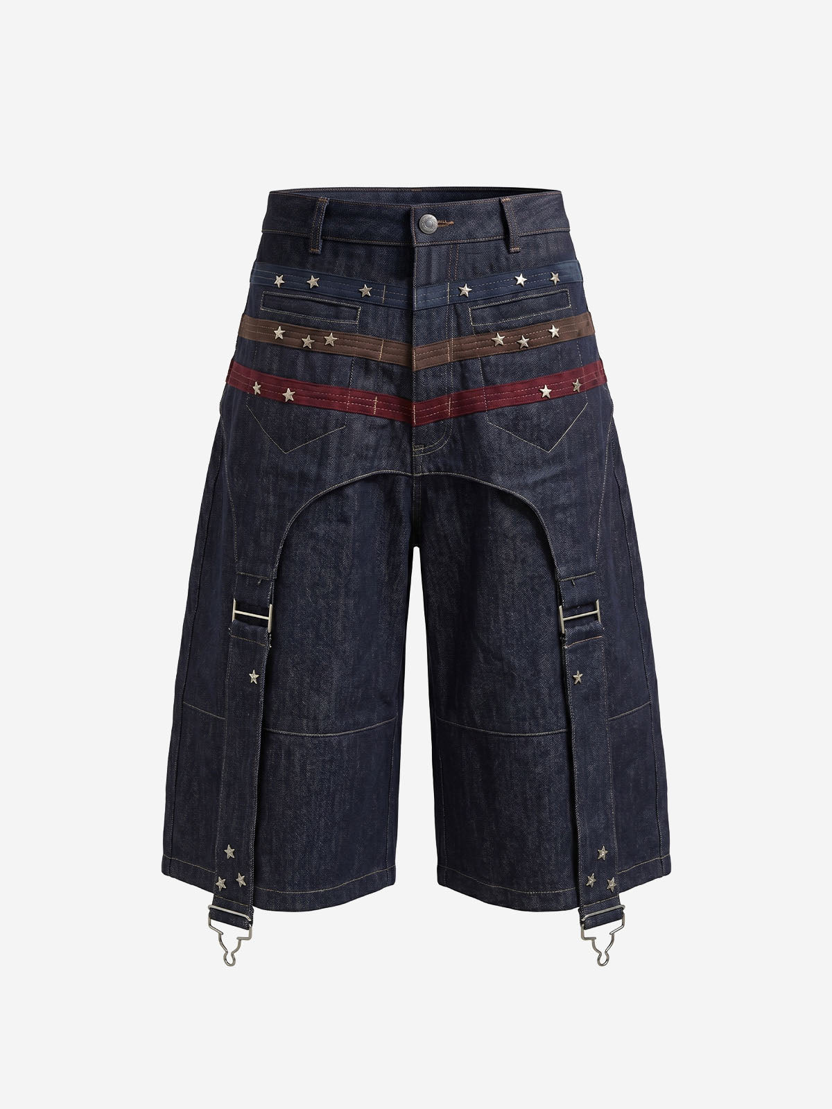 Vintage Star Studded Panel Wide Leg Shorts