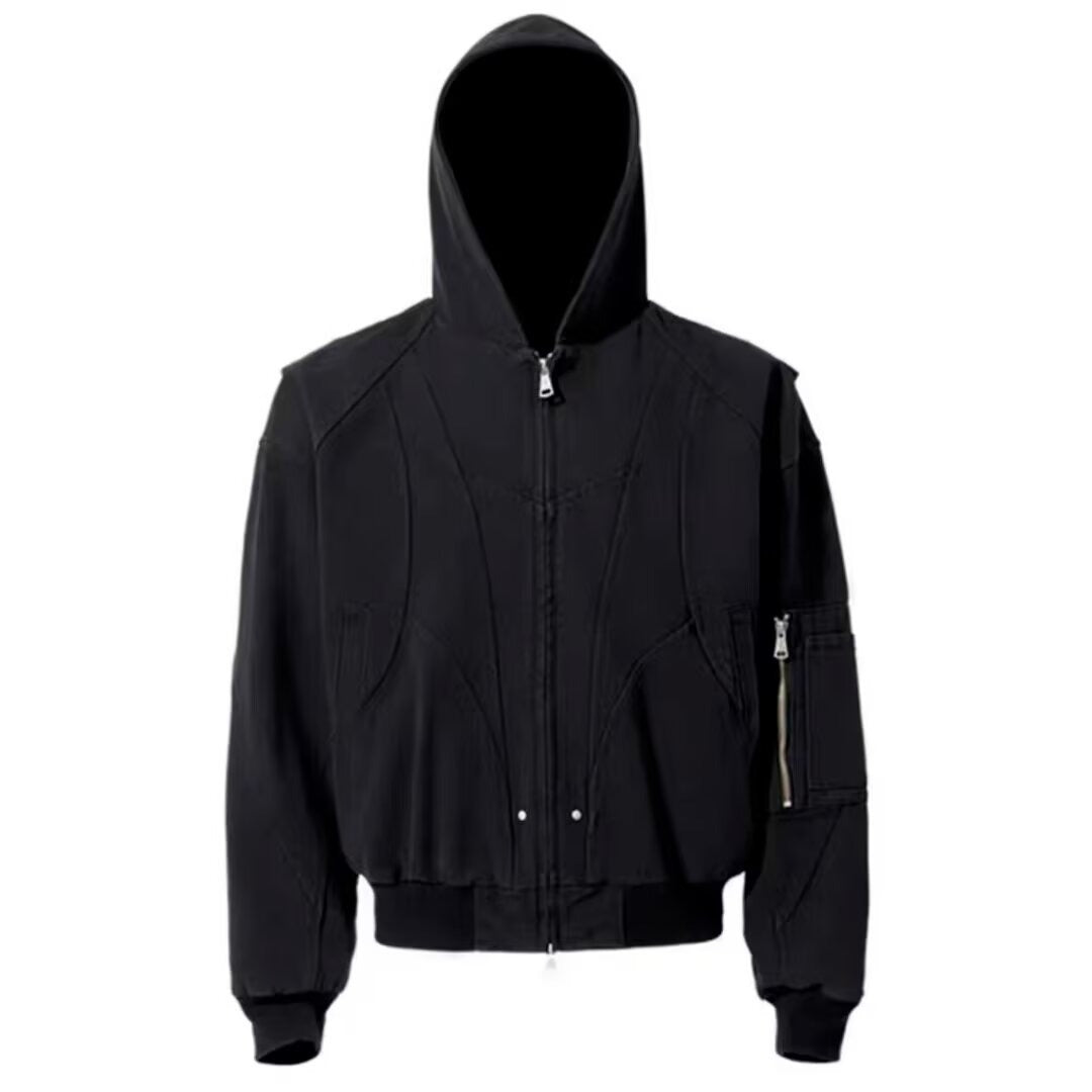 Washed Deconstructed Multi-Pocket Hooded Jacket