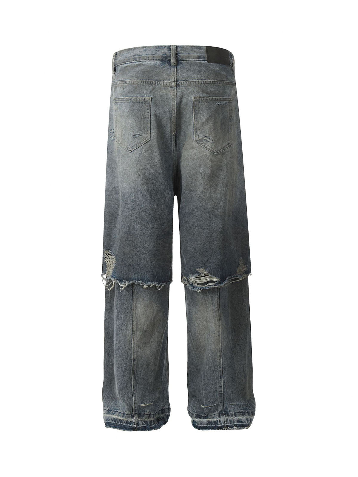 Retro Distressed Faux Two-Piece Ripped Jeans 