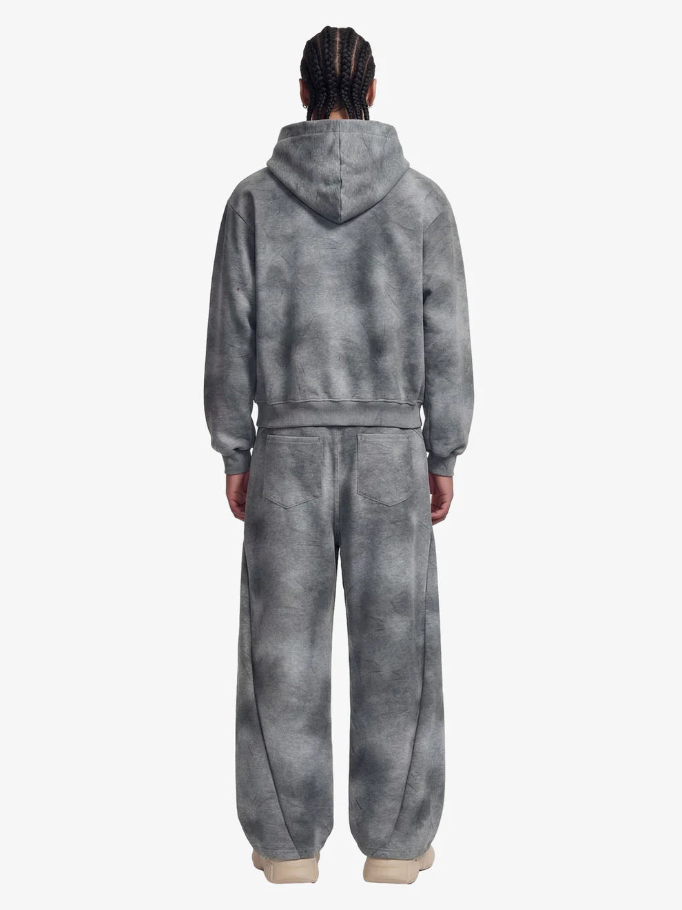 Vintage Washed Tie-Dye Zip Up Hoodie & Barrel Sweatpants Tracksuit 