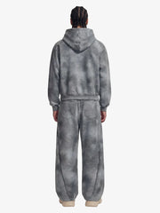 Vintage Washed Tie-Dye Zip Up Hoodie & Barrel Sweatpants Tracksuit 