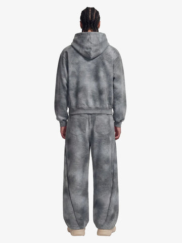 Vintage Washed Tie-Dye Zip Up Hoodie & Barrel Sweatpants Tracksuit 