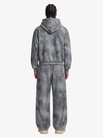 Vintage Washed Tie-Dye Zip Up Hoodie & Barrel Sweatpants Tracksuit 