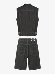 Deconstructed Embroidered Vest & Cropped Jeans Set
