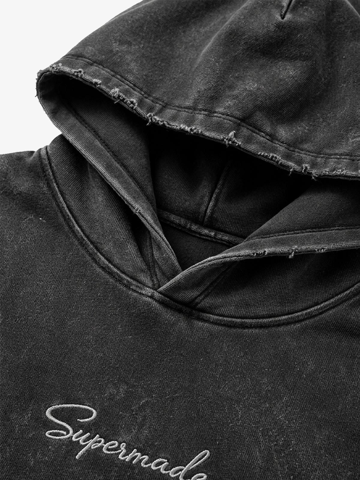 Washed Panel-Constructed Embroidered Pullover Hoodie