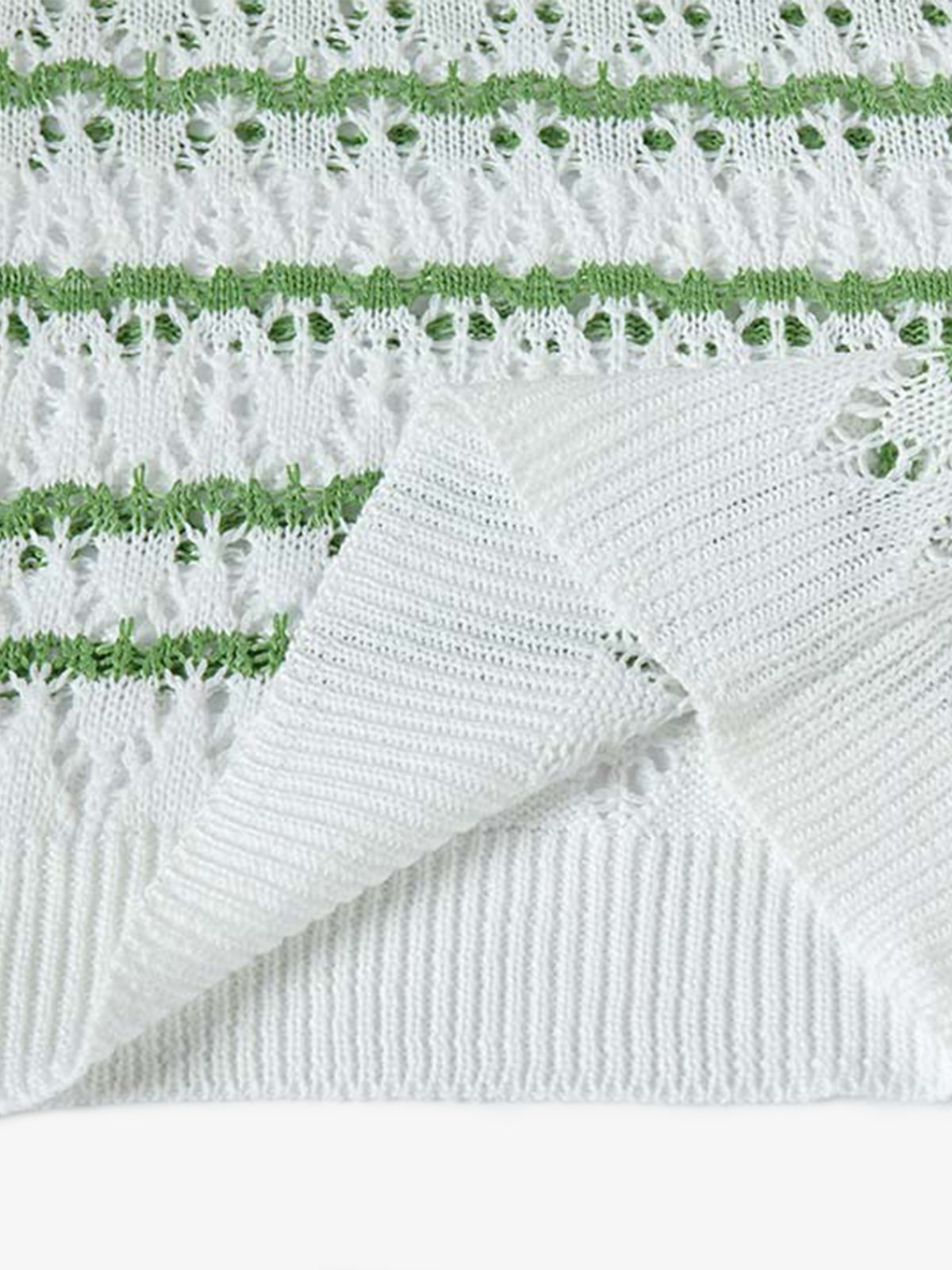 Knitted Cotton Blend Striped Polo Shirt with Openwork Pattern 