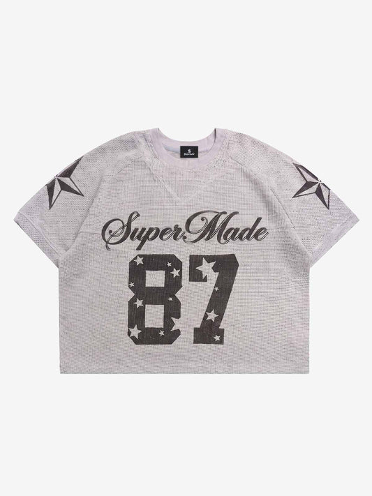 Star Pattern Cropped Knit Jersey T-Shirt