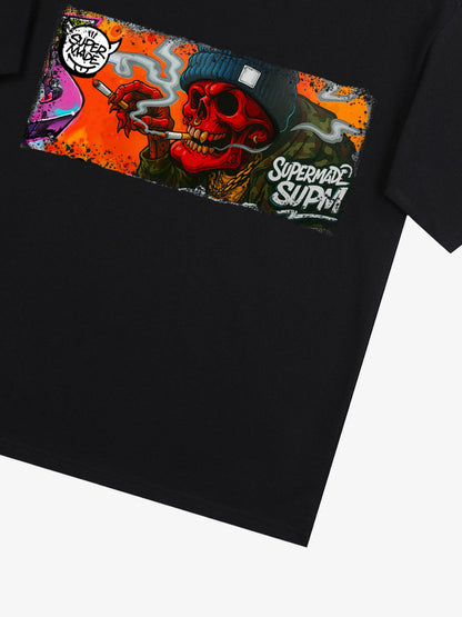 Thesupermade Distressed Blood Red Skull Graffiti T-shirt 