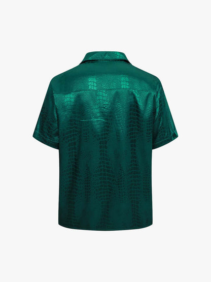 Emerald Crocodile Satin Cuban Shirt 