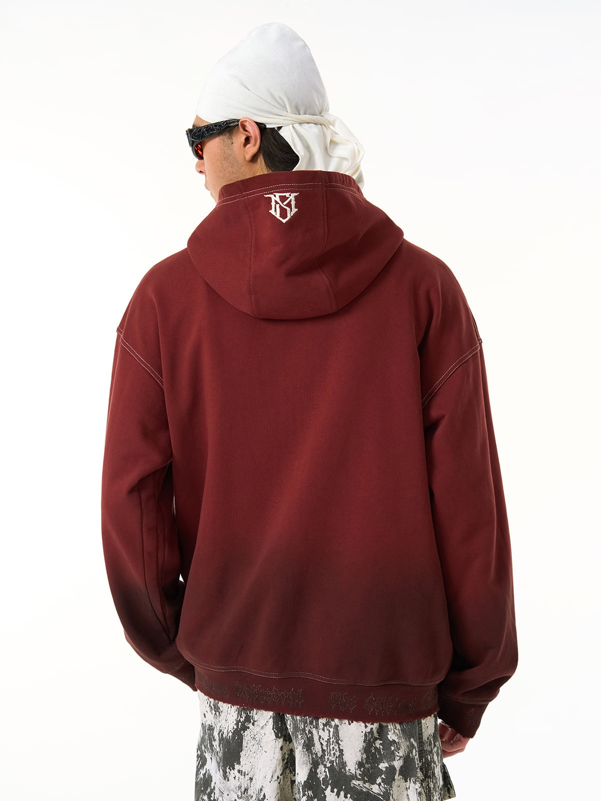 SUPERMADE Embroidered Distressed Spray-Painted Hooded Sweatshirt 