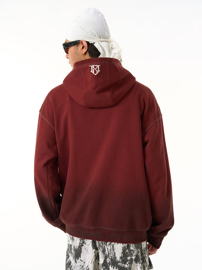 SUPERMADE Embroidered Distressed Spray-Painted Hooded Sweatshirt 