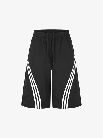 Diagonal Patchwork Drawstring Shorts