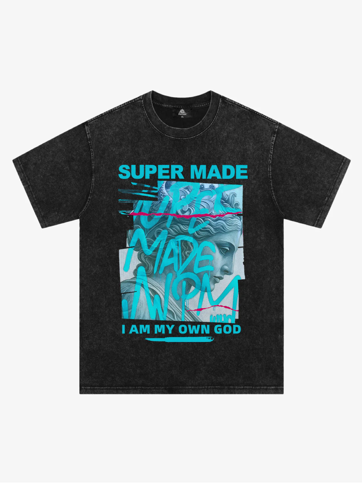 SUPERMADE Blue Art Graffiti Pattern T-Shirt 