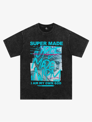 SUPERMADE Blue Art Graffiti Pattern T-Shirt 