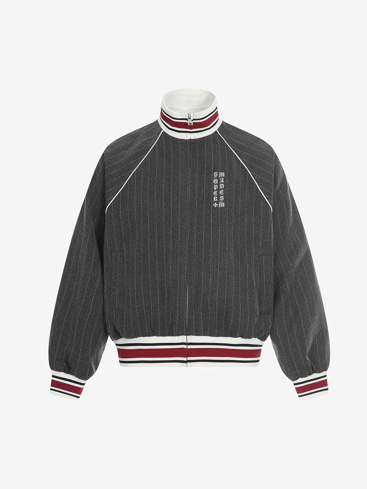 Retro Color-Blocked Striped Stand-Collar Tracksuit 