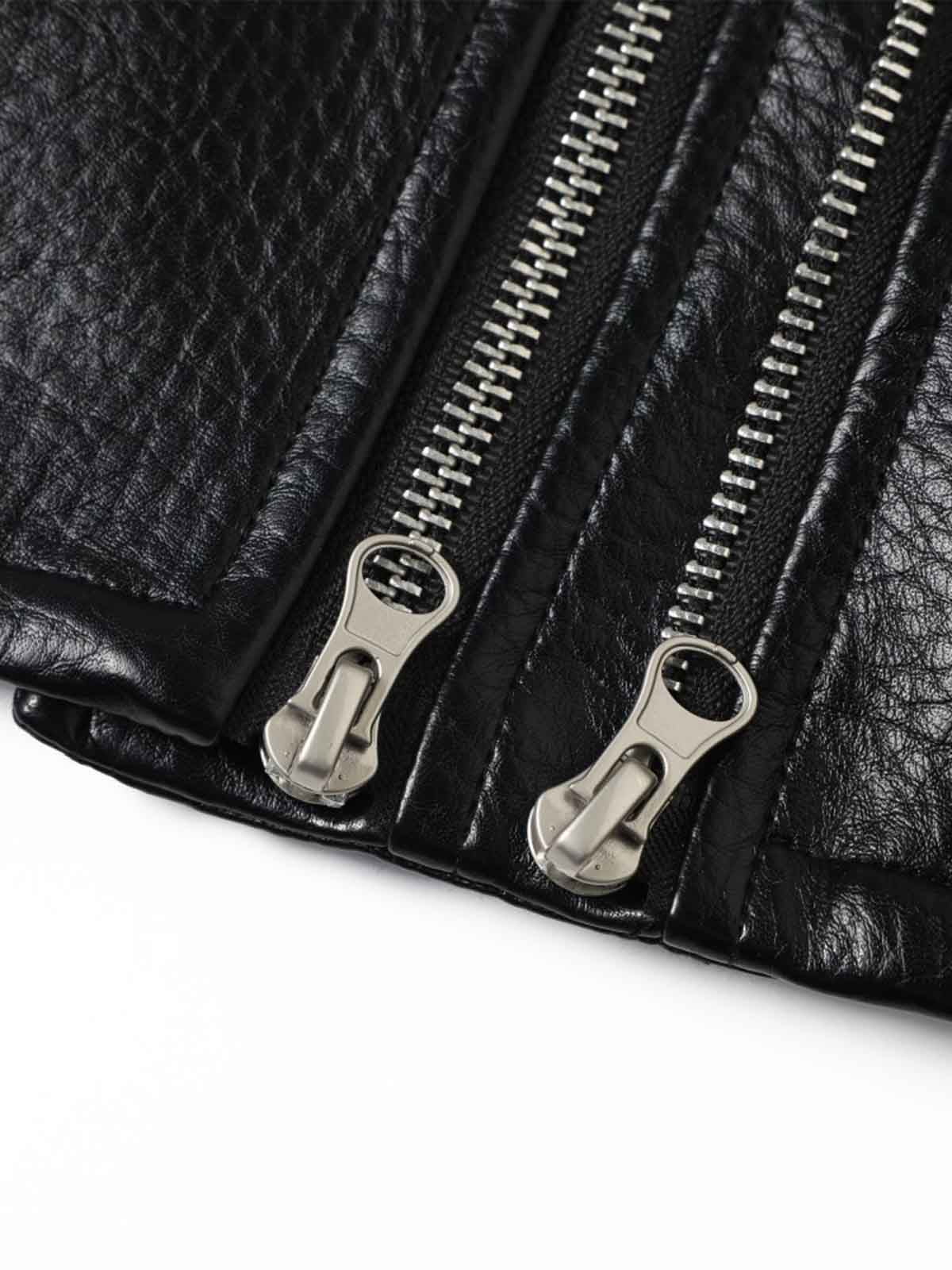 Studded-Belt Asymmetric Zip Faux Leather Biker Jacket